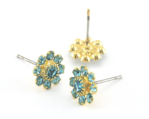 Earring post Vintage Swarovski Flower 1012 Aquamarine Crystals Base Gold Plated (20+ Years) with 10mm OZ3836