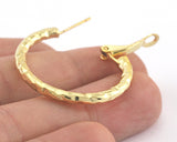 Hoop Earrings textured (Silver, Gold, Gun Metal) plated  brass round earring Posts, 32mm R152