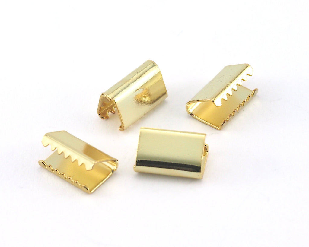 Ribbon Crimp Ends, 6x9mm Gold Plated Brass Ribbon Crimp End, Ribbon Crimp Ends cap, Findings OZ535