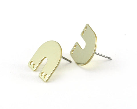 Magnet Shape Earring Stud posts  Rectangle and semi circle 15x15 raw brass 3864
