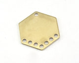 Hexagonal Tag Tassel 20mm raw brass stamping (0,8mm 20 gauge) 8 hole charms ,findings 3869R-220