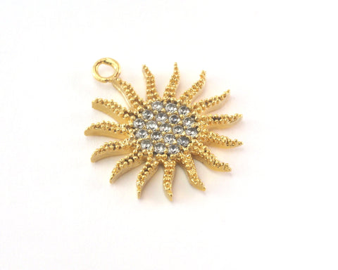 Micro Pave Sun pendant one loop 19mm Gold plated Brass OZ3883