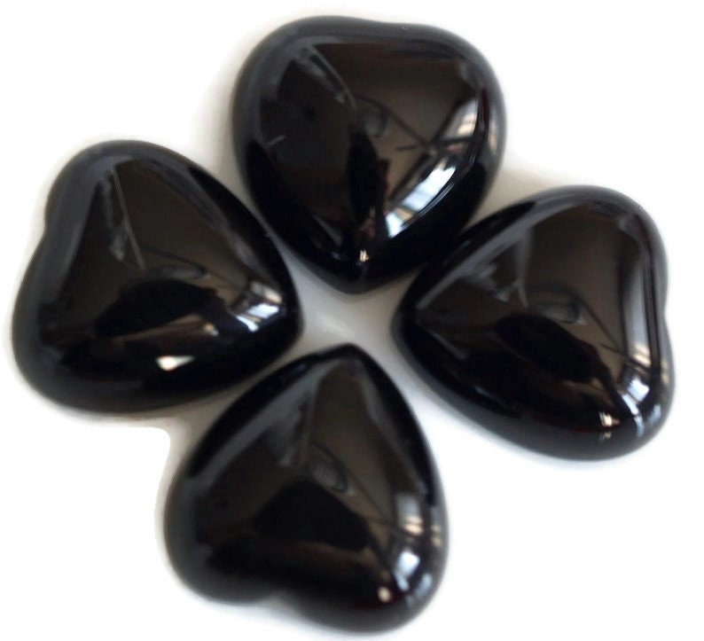 Black Onyx 10 or 12 or 14mm Heart Gemstone Cabochons