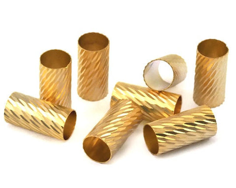 Gold plated brass faceted tube 16x8mm (hole 7.4mm) bab6 946