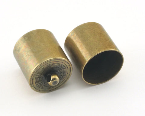Ends cap with loop , 15x15mm only cap size  (18x15mm Total) 14mm inner Antique Bronze Plated brass cord  tip ends, ribbon end, ENC14 2144
