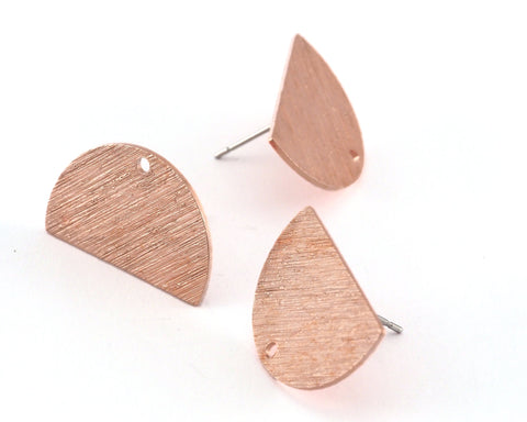 Brushed Earring Stud Posts 1 Holes Semi Circle Shape Raw Copper 22x14mm 3977