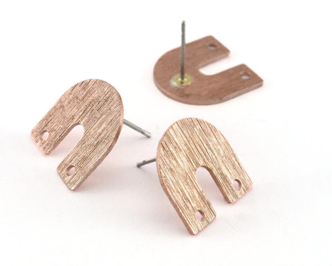 Brushed Earring Stud Posts 2 Holes Magnet Shape raw copper 15x15mm 3978