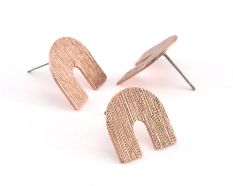 Brushed Earring Stud Posts Magnet Shape raw copper 15x15mm 3979