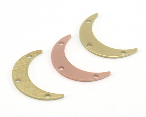Brushed Crescent moon raw brass copper  22mm (0.8mm thickness) 2 hole  charms findings R225-75
