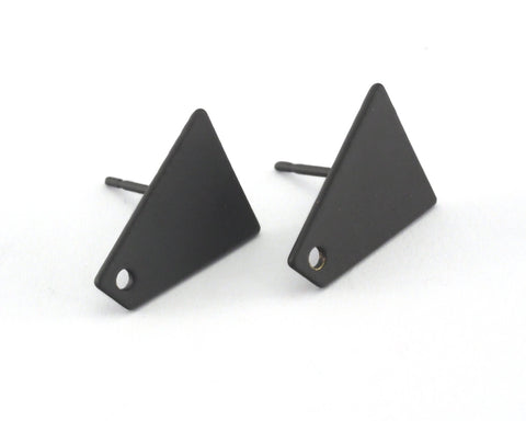 Trapezoid Earring Stud,  Black Painted Brass Quadrilateral Earring Posts, 15mm 3960