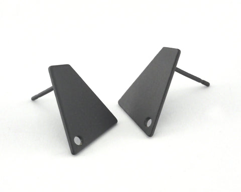 Trapezoid Earring Stud,  Black Painted Brass Quadrilateral Earring Posts, 15mm 3962