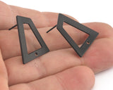 Trapezoid Earring Stud,  Black Painted Brass Quadrilateral Earring Posts, 24mm 3964