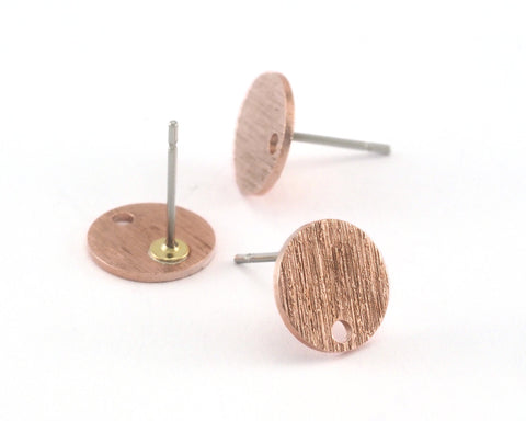 Brushed Earring Stud Posts 1 hole Disc Circle Raw Copper 10mm 3982