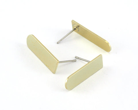 Rectangle and semi circle Earring Posts Stud 23x6mm raw brass 3983