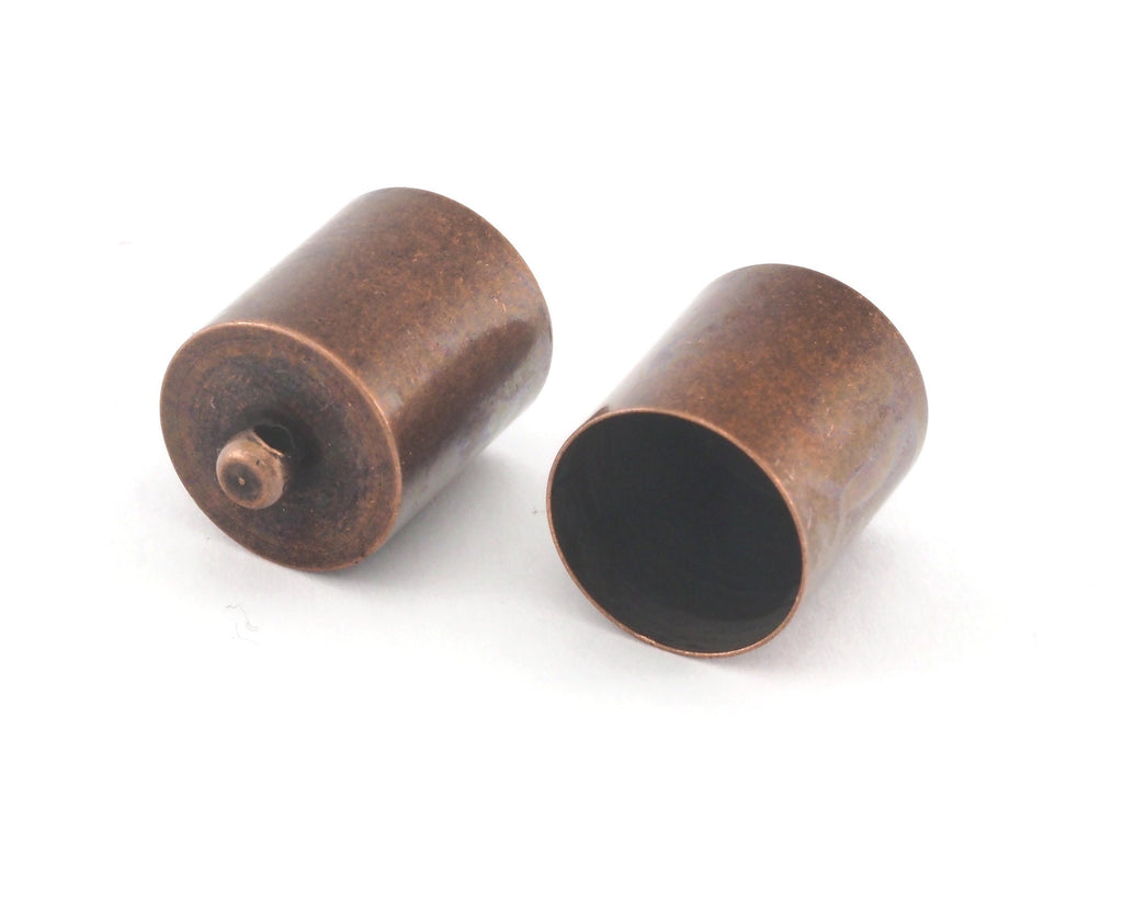 Ends cap with loop , 15x16mm only cap size  (15x20mm Total) 14mm inner Antique copper plated brass cord  tip ends, ribbon end ENC14 OZ3923