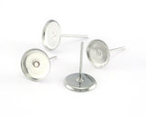 Earring Stud Posts Setting Silver Tone Iron (8mm - 10mm cab setting size) 4056