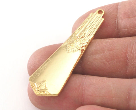 Spoon Pendant Flower Patterned  Gold Plated Brass 4045