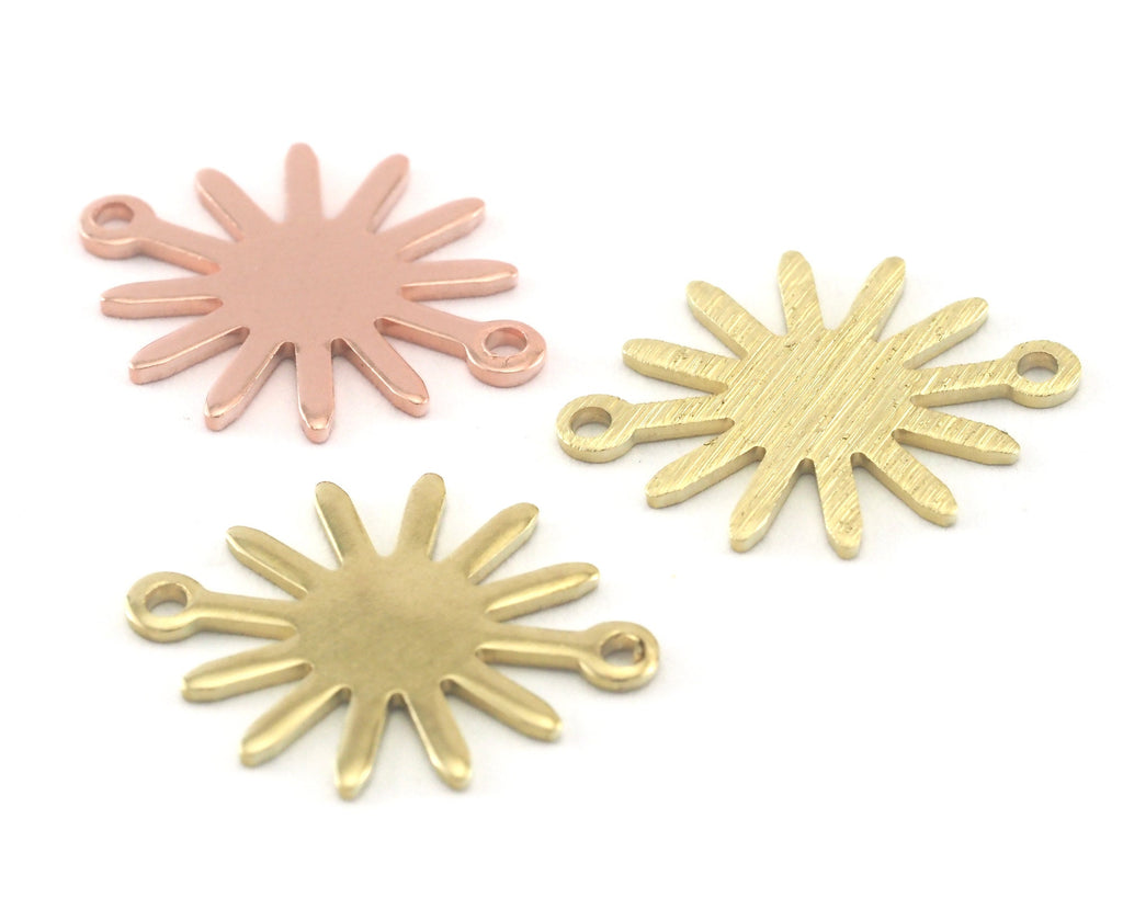 Sun Charms 15x17mm 2 hole Raw Copper - Brass - Brushed Brass findings R261-70