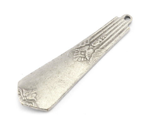 Spoon Pendant Flower Patterned  Antique Silver Plated Brass 4045