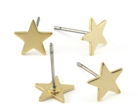 Star Shape Earring Posts Stud , Raw brass , 8mm  4102