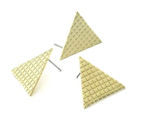 Triangle Earring Posts, Square Texturing Raw brass , 22mm  4104