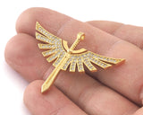 Micro Pave Angel wing Sword pendant  with loop Gold plated Brass with crystal 2142