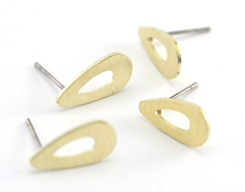 Drop Brushed Earring Stud Post Raw Brass 15x7.5mm Earring  Blanks 4241