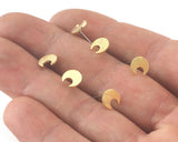 Crescent Earring Stud Post Brushed Raw Brass 7mm Earring  Blanks 4201