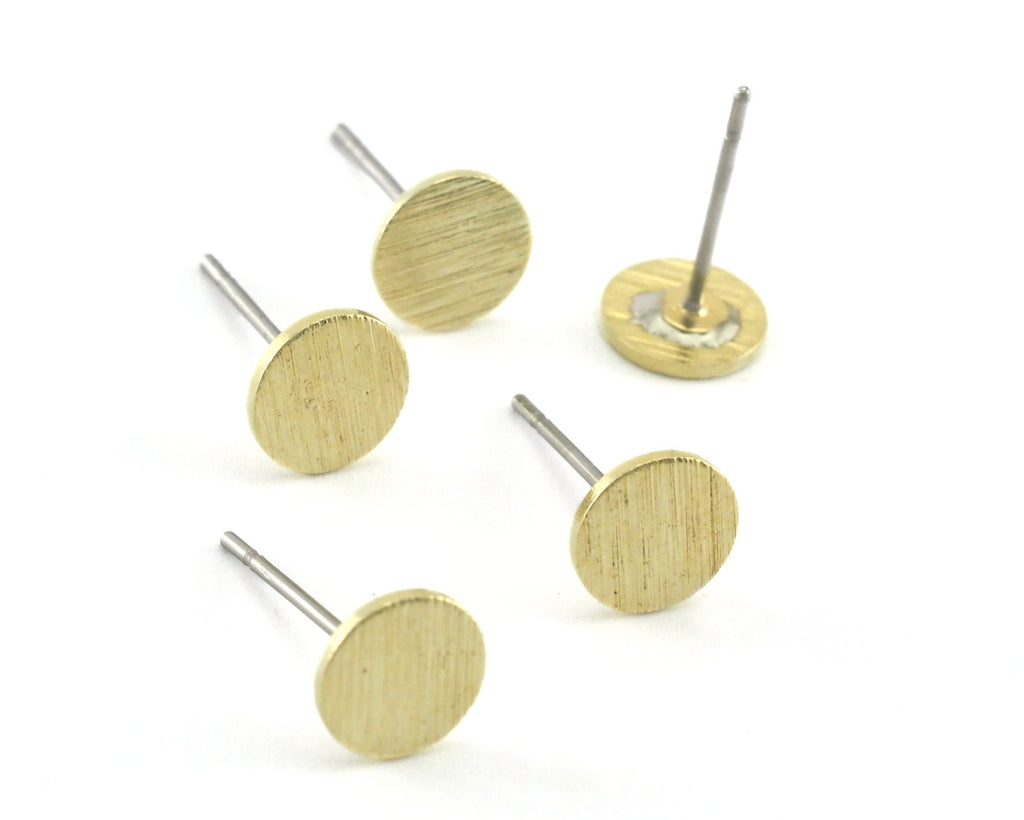 Round Earring Stud Post Brushed Raw Brass 7mm Earring  Blanks 4201