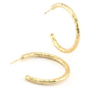 Hoop round hammered earrings stud base Shiny gold tone lacquer plated brass round earring posts, 35mm OZ4214