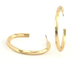 Hoop twisted swirl round bar Earrings stud base Shiny gold tone brass round earring posts, 35mm OZ4222