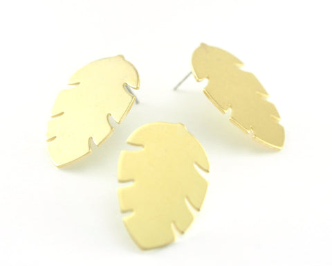 Leaf Earring Stud Post Raw Brass 30mm Earring  Blanks 4235-2