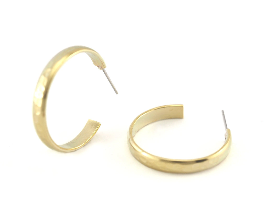 Hoop round earrings stud base raw brass round earring Posts, 30mm OZ4269