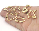 Carabiner clasp Screw Clasp Pendant Heart, Star, Long Heart, Oval, Butterfly, Key Lock ,Shiny Gold Plated Brass  4203