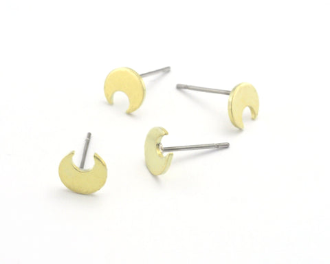 Crescent Earring Stud Post Raw Brass 7mm Earring  Blanks 688