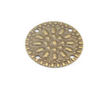 Antique brass textured circle, 4 holes 20mm raw brass  4174