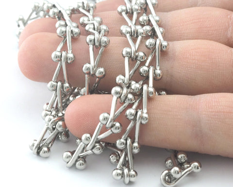 Bended Barbell Link Chain Rhodium Plated Alloy Self Clasp 11.5x20mm Z177