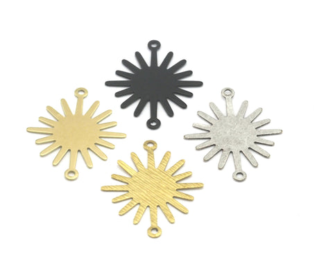 Sun Charms Black Painted - Brushed - Antique Silver Plated 27x22mm 2 hole Raw brass findings 2506-75