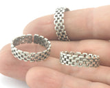 Minimalist Band Ring Textured Adjustable Antique silver plated Brass (17mm 7US or 10US) 4155