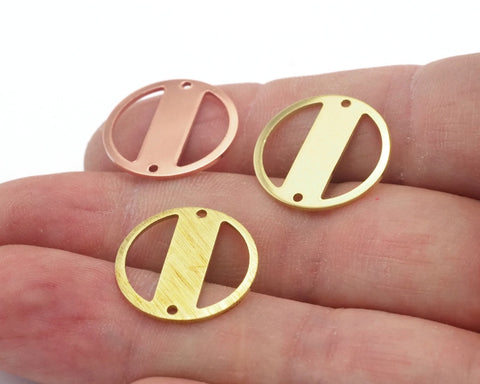 Round Moon 22mm Copper - raw brass - brushed brass 2 holes connector charms findings 4476