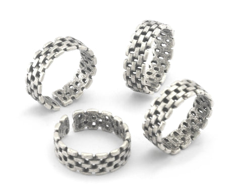 Minimalist Band Ring Textured Adjustable Antique silver plated Brass (17mm 7US or 10US) 4155
