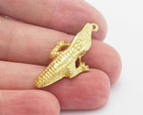 Crocodile Pendant Raw Brass Antique, Shiny Silver , Gold Plated 37x17mm 4483