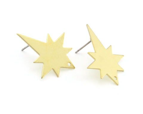 North star Earring Stud Posts with dangle hole , Raw brass , 27x21.5mm  4562