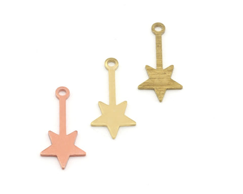 Star Pendant Charms (20x9.5mm) Raw Brass, Brushed Brass, Copper S93