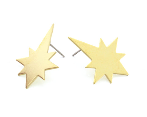 North star Earring Stud Posts , Raw brass , 20x15mm  2266