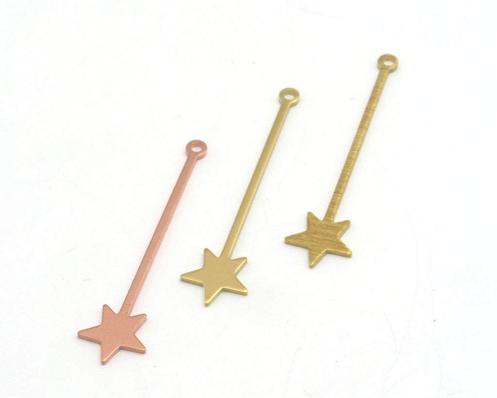 Star Pendant Charms (40x9.5mm) Raw Brass, Brushed Brass, Copper S95