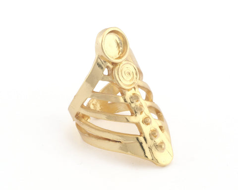 Swirl Ring Adjustable Ring Bezel - 6mm Setting Shiny Gold Plated brass (17.5mm 7.5US inner size - Adjustable ) OZ4587 37mm