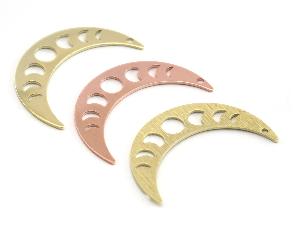 Crescent Star Moon Phase Charms Raw Brass - Brushed - Copper 35.5mm 0.8 mm 1 holes Findings  S103