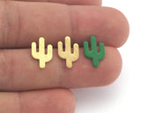 Cactus Earring Stud Post Wire Base Brass Brushed - Green Painted - Brushed Gold Plated  Earring  Blanks OZ4616