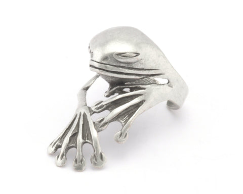 Frog Ring Adjustable Ring Antique Silver Plated Brass 1 Pc. (17.5mm 7US inner size) OZ2893